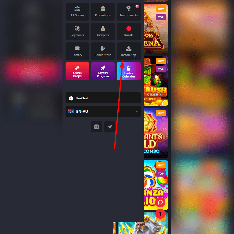Downloading the App at 1red Casino