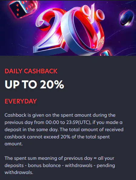Daily cashback at 1Red Casino